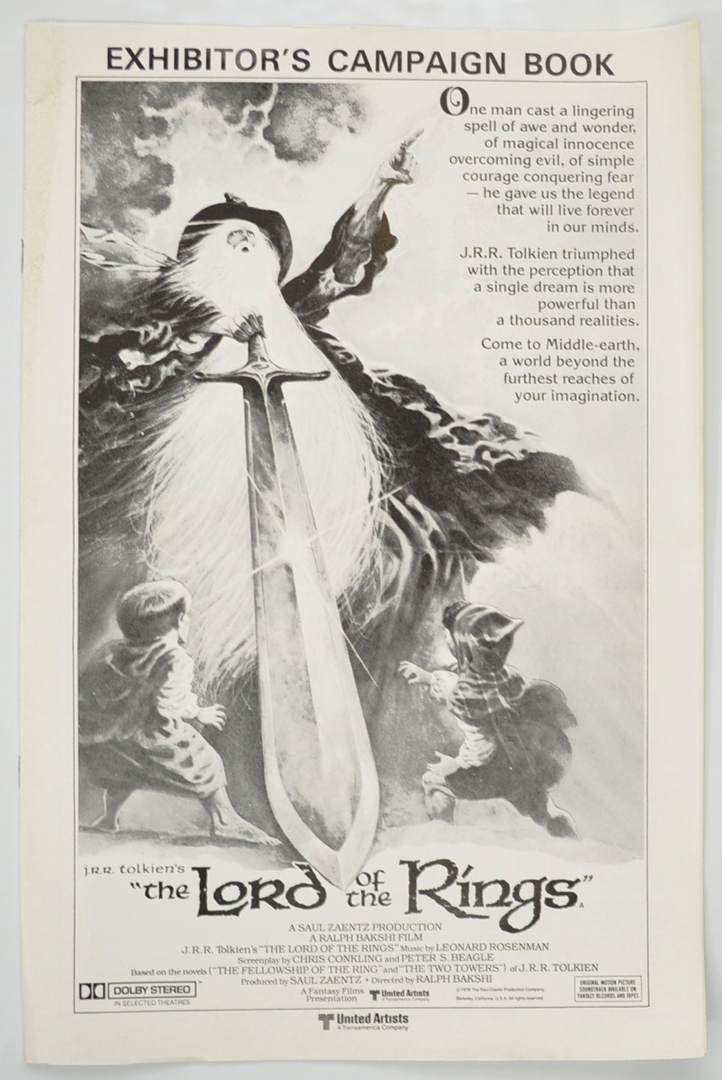 Lord Of the Rings Original 12 Page Cinema Exhibitors Campaign Pressbook (UK)