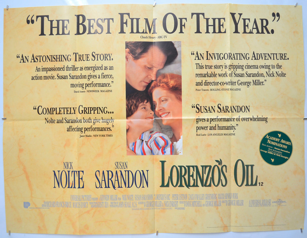 Lorenzo’s Oil (Reviews Version)  Original Quad Poster - Film Poster - Movie Poster