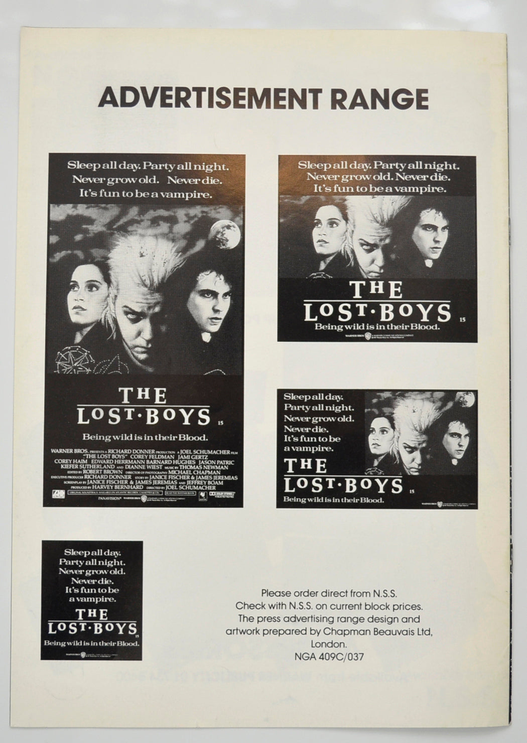 THE LOST BOYS Cinema Exhibitors Campaign Pressbook - BACK 