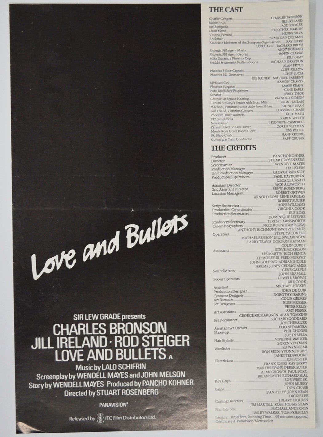 Love And Bullets Original 4 Page Cinema Exhibitors Campaign Pressbook (UK)