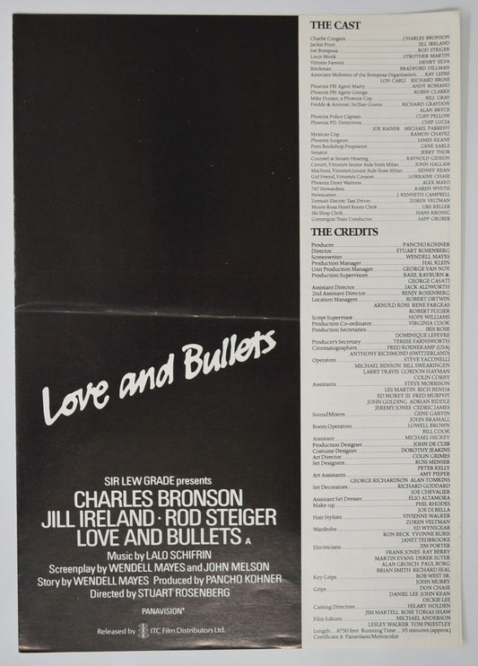 Love And Bullets Original 4 Page Cinema Exhibitors Campaign Pressbook (UK)