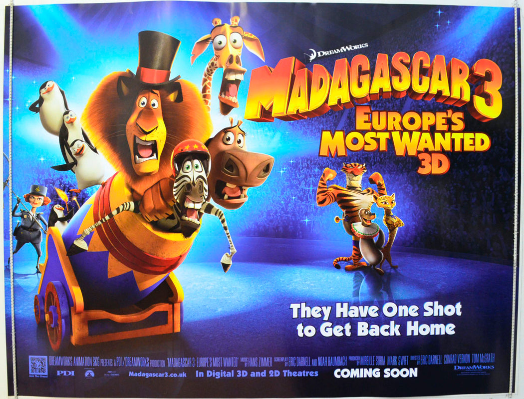 Madagascar 3 - Europe's Most Wanted Original British Quad Poster - Film Poster - Movie Poster 