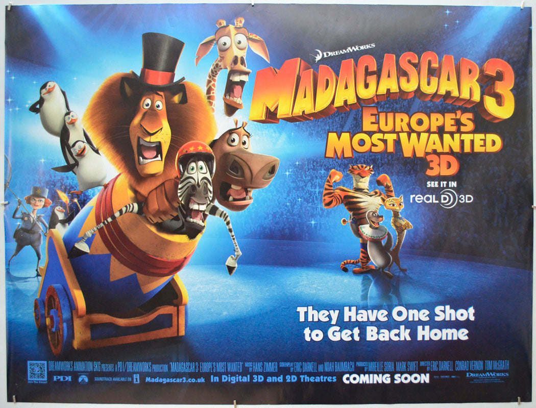 Madagascar 3 - Europe's Most Wanted  Original Quad Poster - Film Poster - Movie Poster