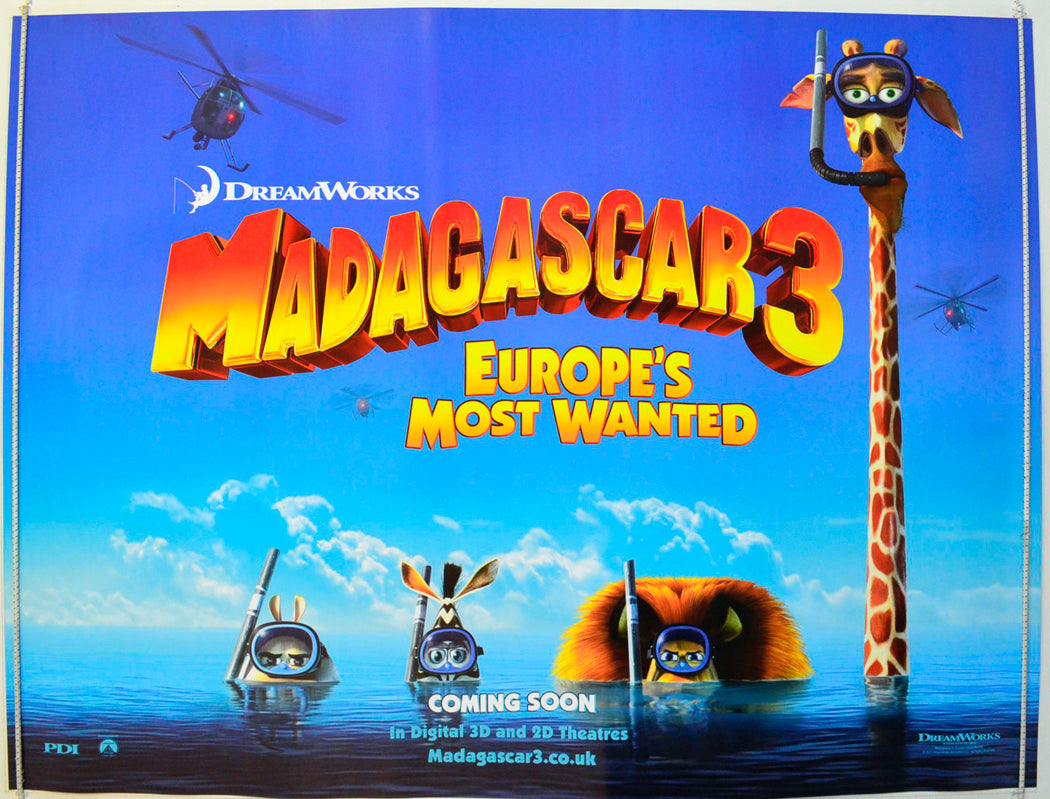 Madagascar 3 - Europe's Most Wanted  (Teaser / Advance Version)   Original British Quad Poster - Film Poster - Movie Poster 