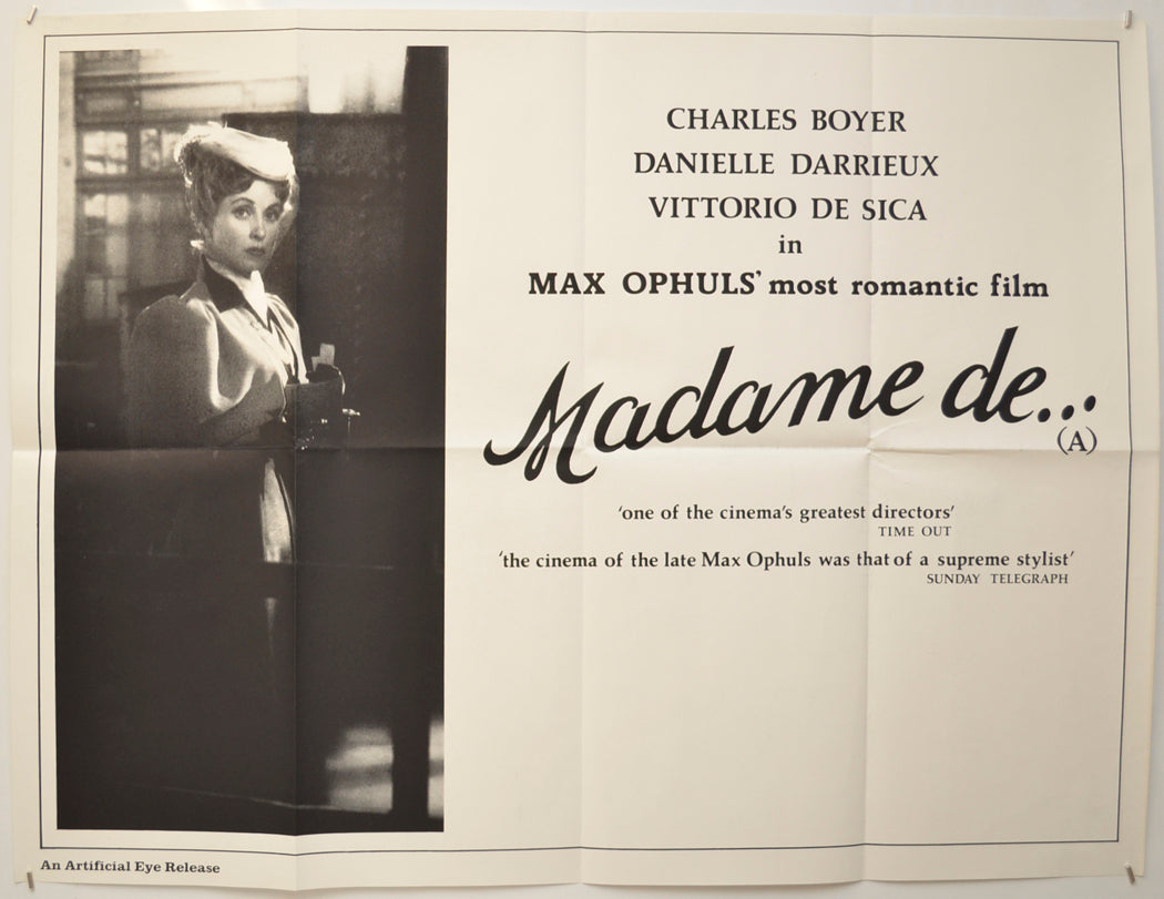 Madame De...  (a.k.a. The Earrings of Madame De...) Original Quad Poster - Film Poster - Movie Poster