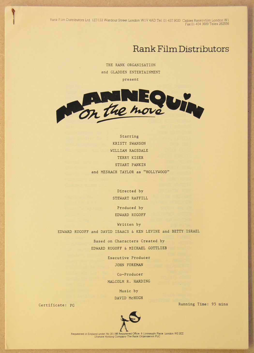 MANNEQUIN ON THE MOVE Original Cinema Press Kit – Production Info 