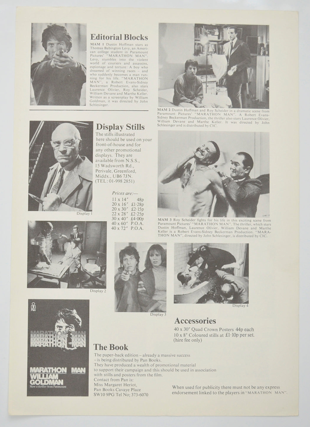 MARATHON MAN Cinema Exhibitors Campaign Pressbook - BACK 