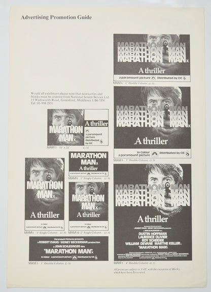 Marathon Man Original Single Page Cinema Exhibitors Campaign Pressbook (UK)