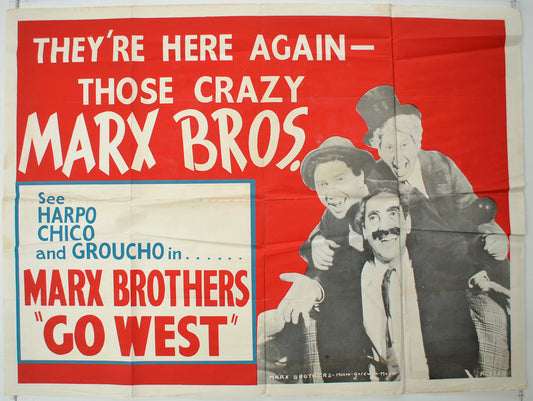 Marx Brothers - Go West  (probably a late 50’s / early 60’s re-release poster)  Original Quad Poster - Film Poster - Movie Poster 