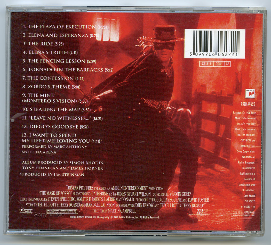 THE MASK OF ZORRO Original CD Soundtrack (back) 