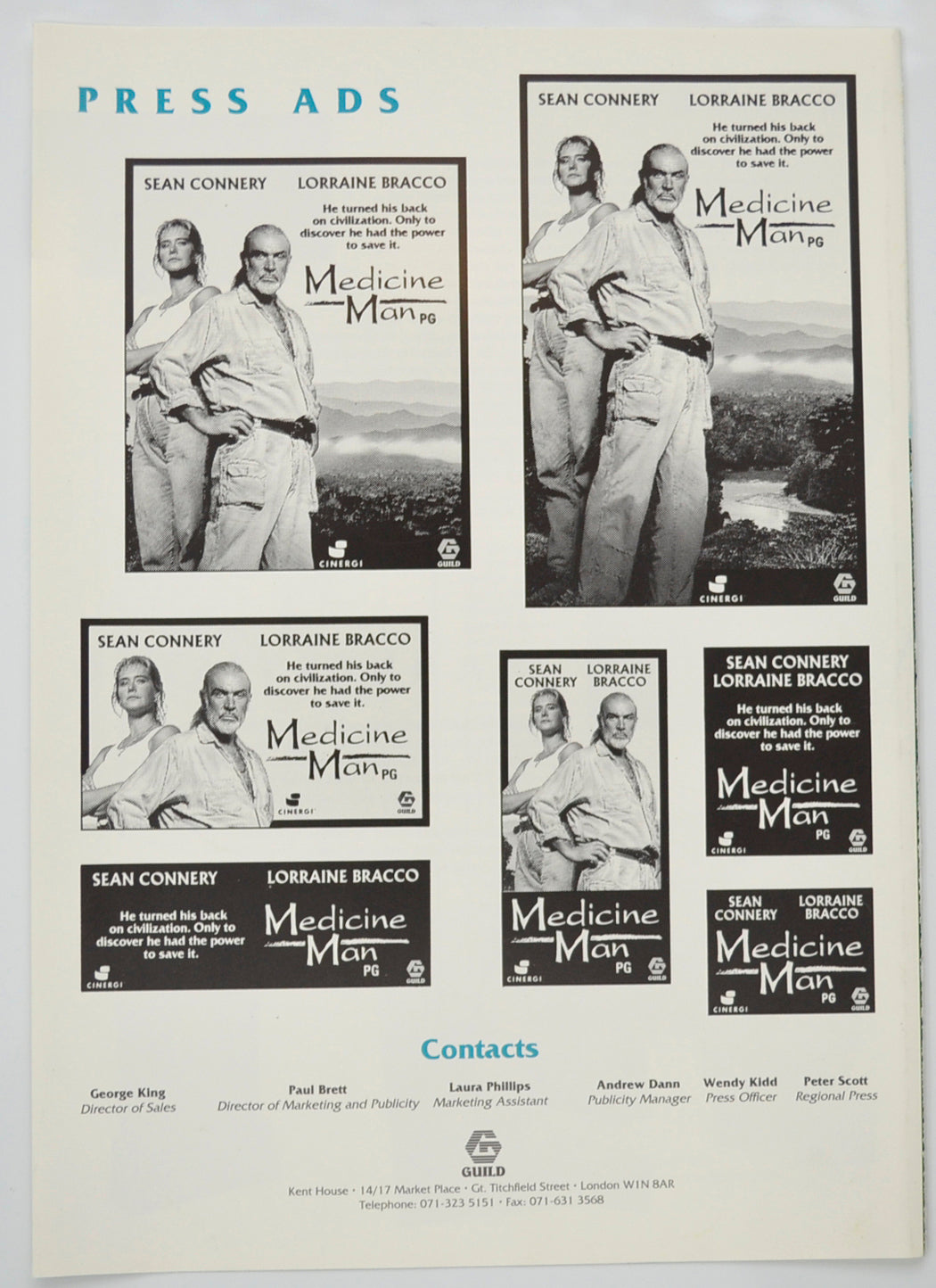 MEDICINE MAN Cinema Exhibitors Campaign Pressbook - BACK 