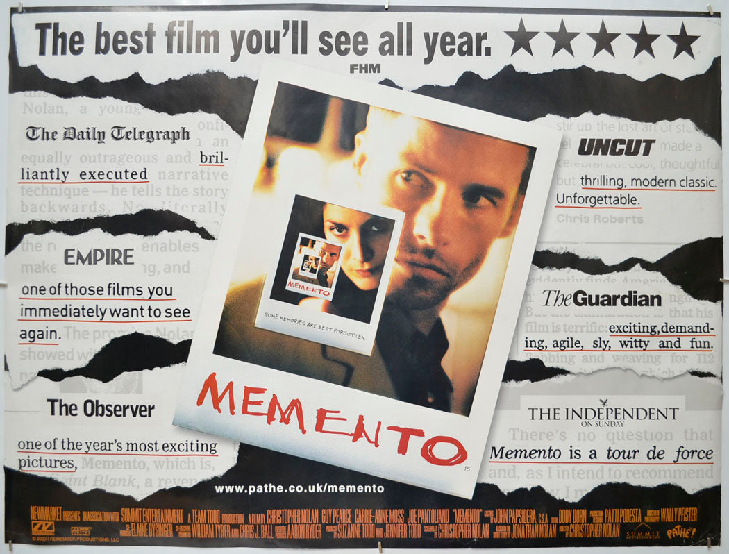 Memento (Reviews Version) Original Quad Poster - Film Poster - Movie Poster