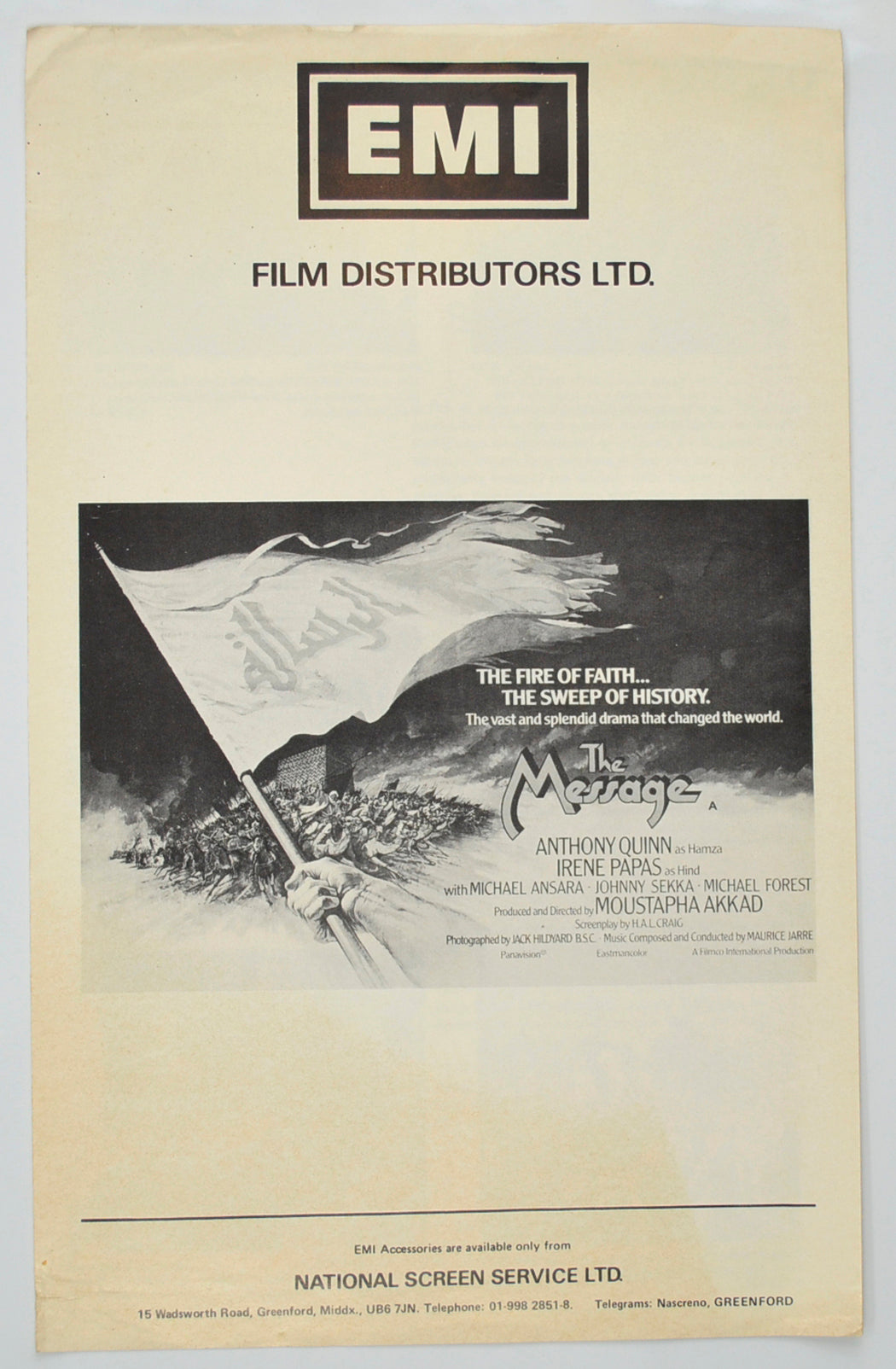 The Message Original 4 Page Cinema Exhibitors Campaign Pressbook (UK)