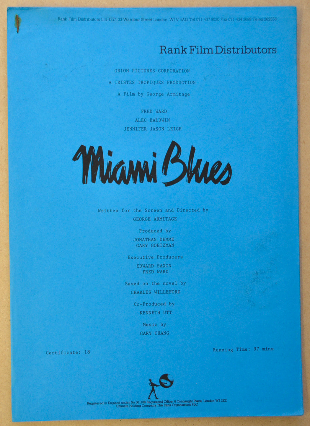 MIAMI BLUES Original Cinema Press Kit – Production Info 