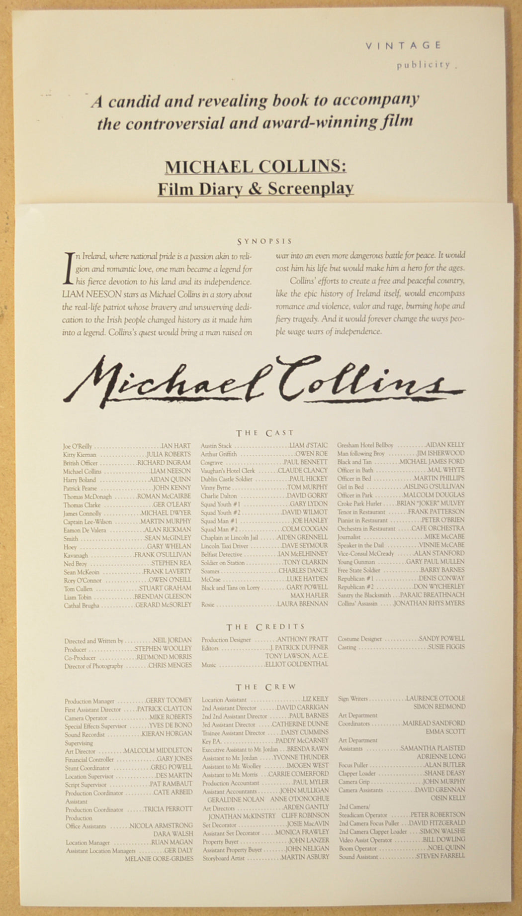 MICHAEL COLLINS Original Cinema Press Kit – Synopsis 