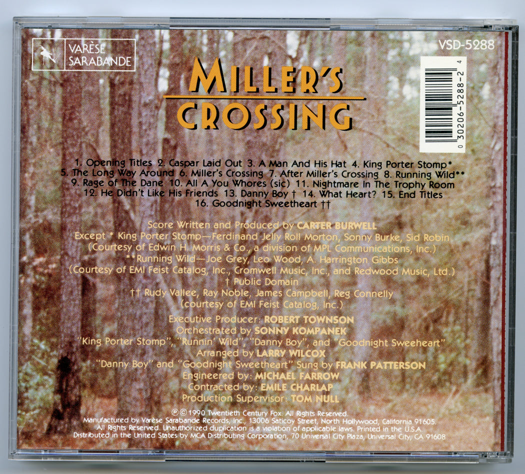 MILLER’S CROSSING Original CD Soundtrack (back) 