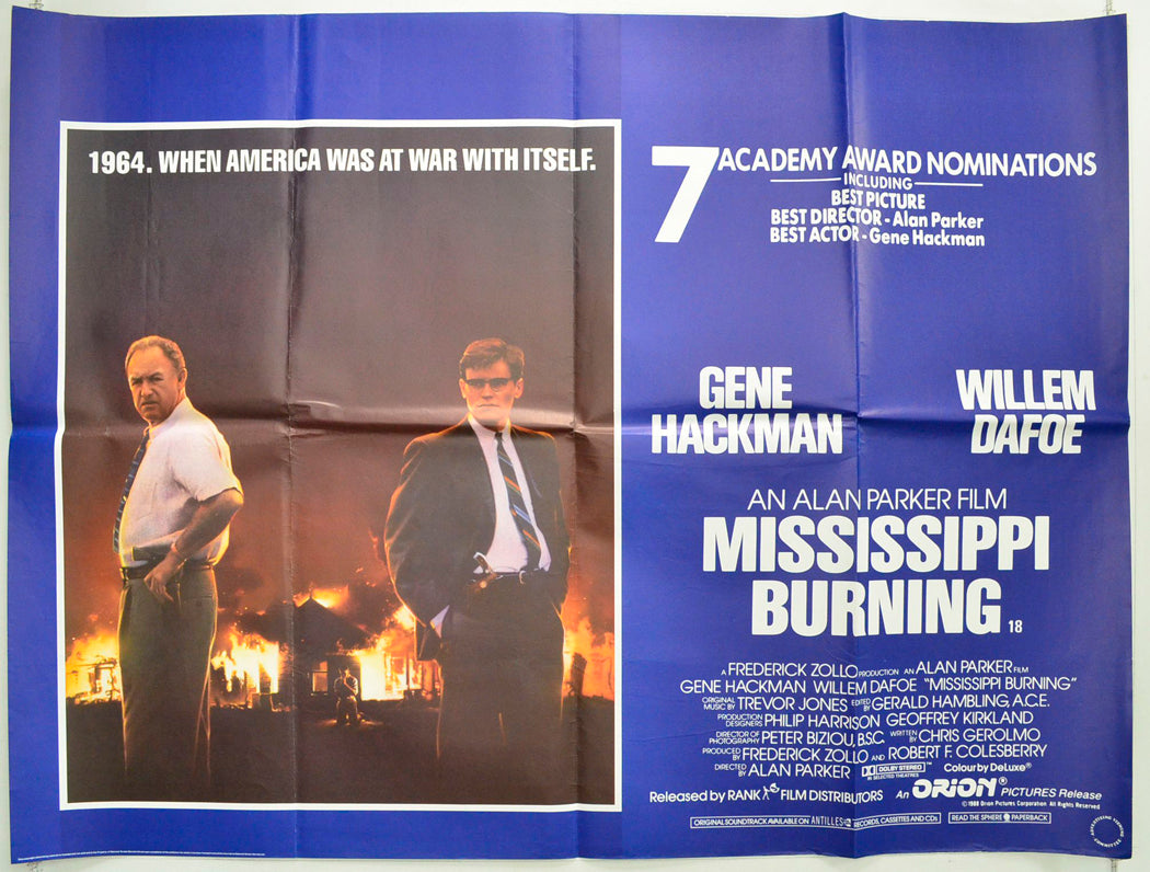 Mississippi Burning Original British Quad Poster - Film Poster - Movie Poster 