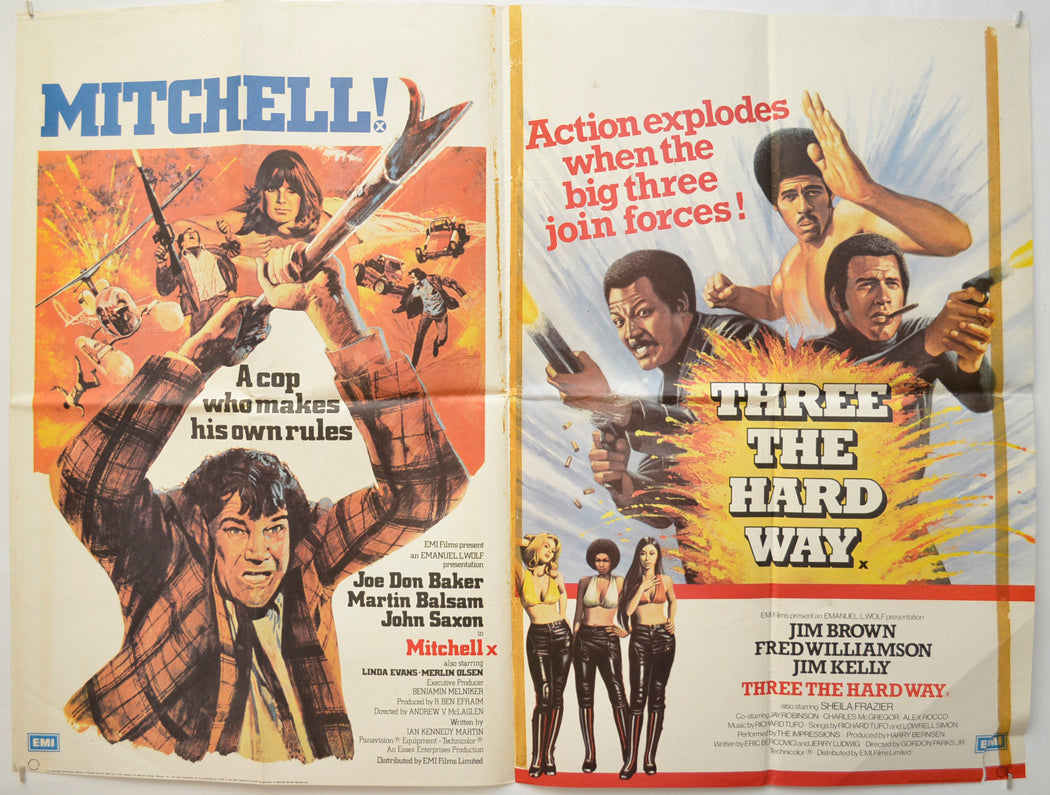 Mitchell / Three The Hard Way (Double Bill) Original Quad Poster - Film Poster - Movie Poster