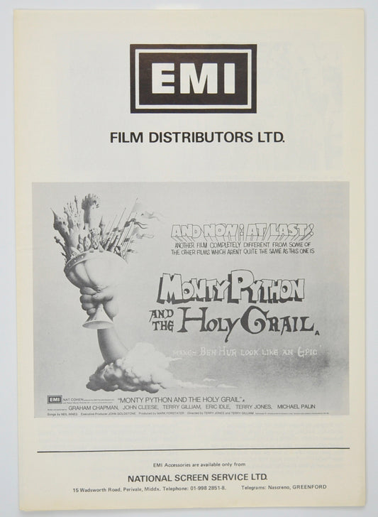 Monty Python And The Holy Grail Original 8 Page Cinema Exhibitors Campaign Pressbook (UK) + Synopsis / Credits Booklet