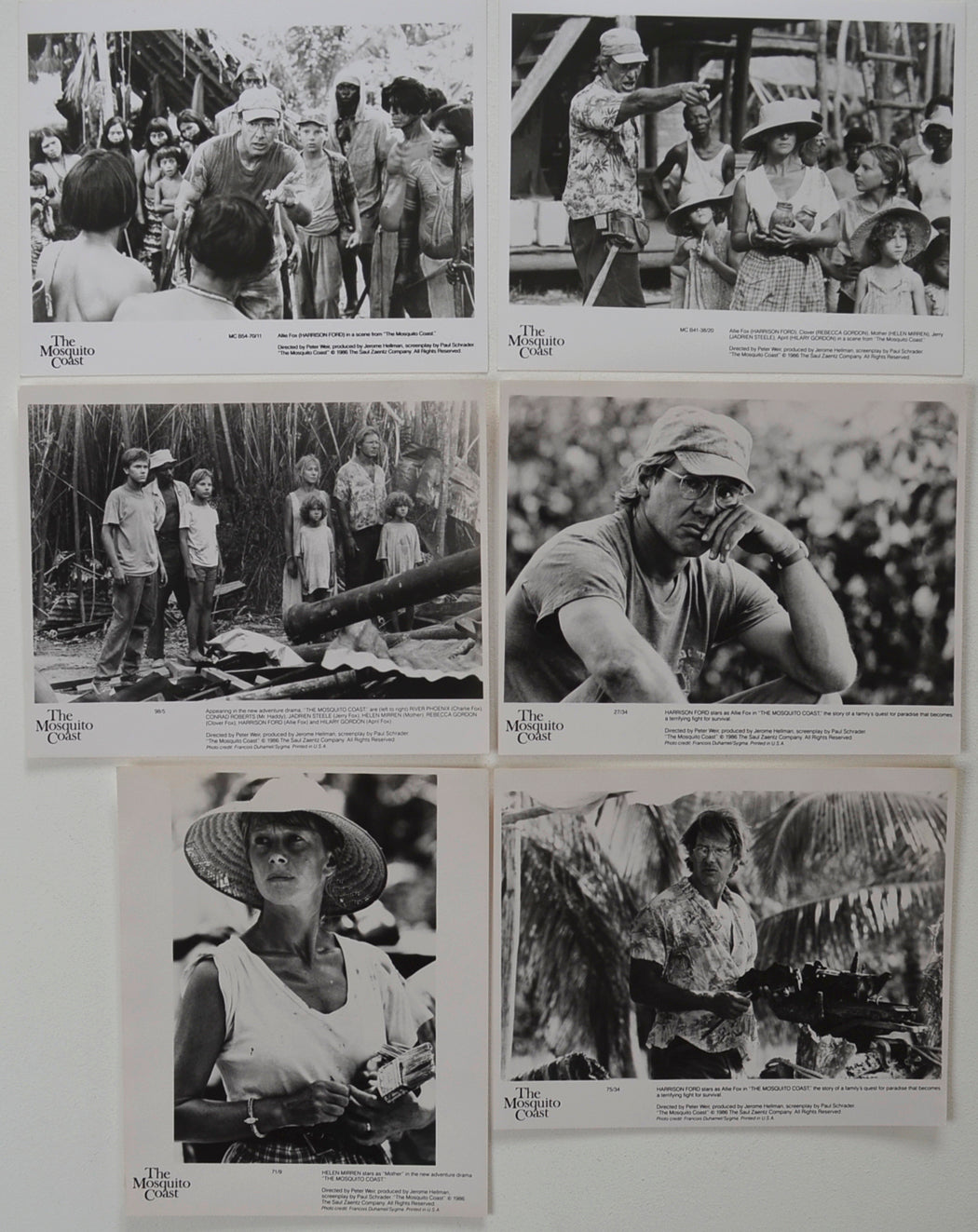 The Mosquito Coast  6 Original Black And White Press Stills 