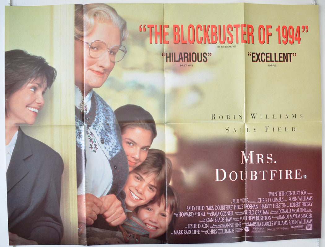 Mrs Doubtfire Original Quad Poster - Film Poster - Movie Poster  