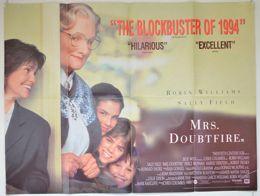 Mrs Doubtfire   Original Quad Poster - Film Poster - Movie Poster 