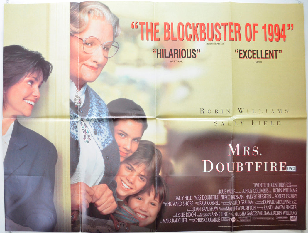 Mrs Doubtfire  Original Quad Poster - Film Poster - Movie Poster 