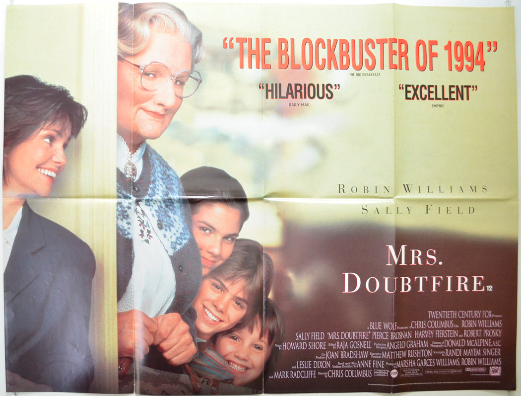 Mrs Doubtfire  Original Quad Poster - Film Poster - Movie Poster 