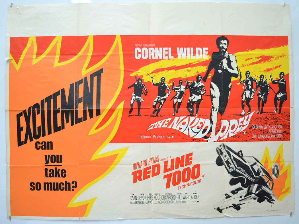 The Naked Prey / Red Line 7000 (Double Bill) Original Quad Poster - Film Poster - Movie Poster