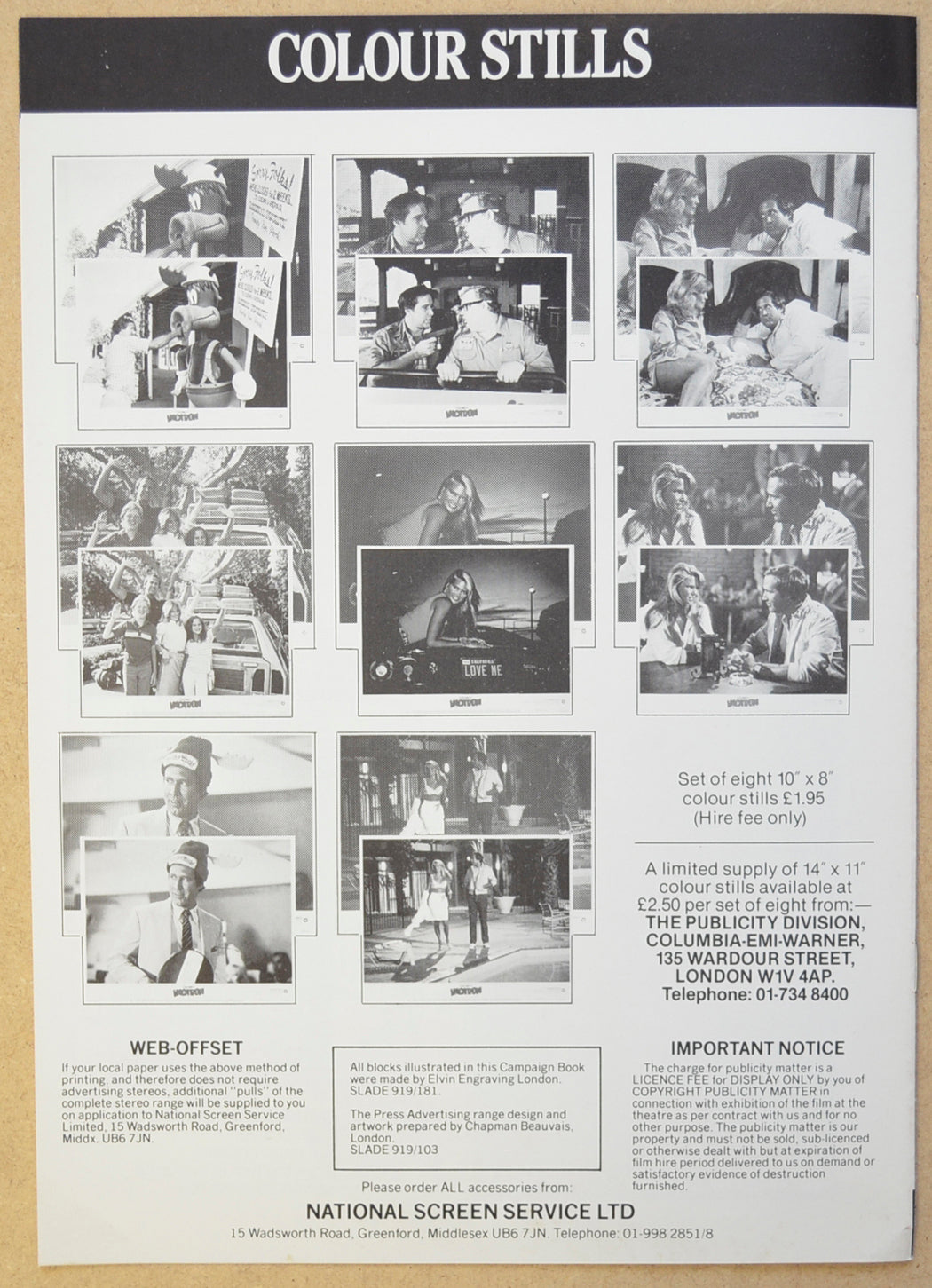 NATIONAL LAMPOON’S VACATION Cinema Exhibitors Campaign Press Book - INSIDE 