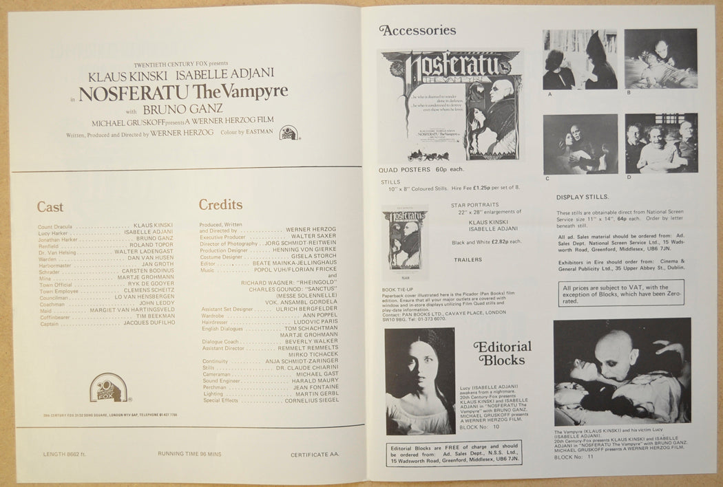 NOSFERATU THE VAMPYRE Cinema Exhibitors Campaign Press Book - BACK 