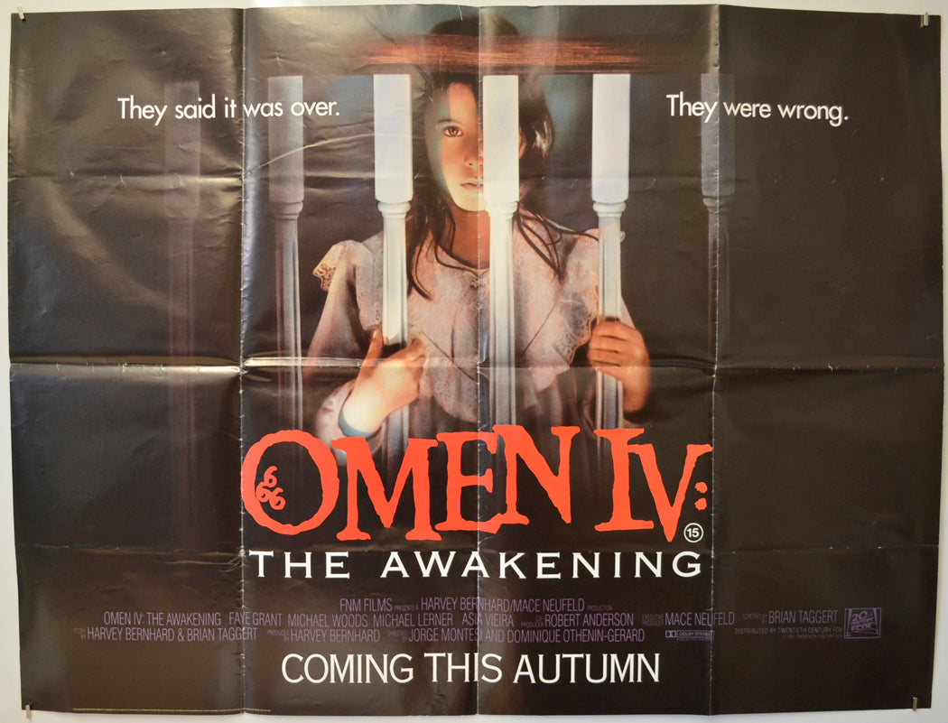 Omen IV : The Awakening  Original Quad Poster - Film Poster - Movie Poster