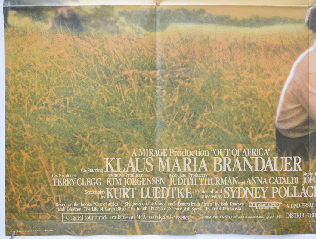 OUT OF AFRICA (Bottom Left) Cinema Quad Movie Poster 