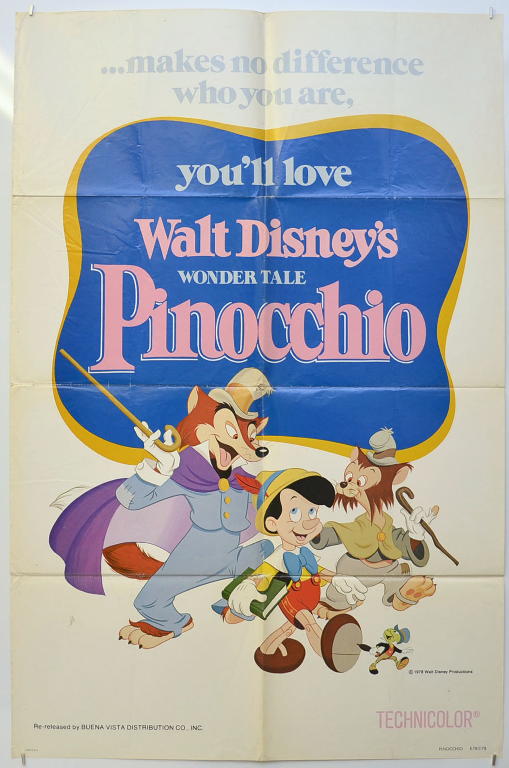 Pinocchio (1978 re-release)  Original One Sheet Poster - Film Poster - Movie Poster