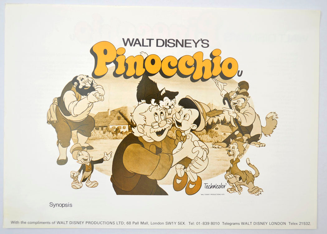 Pinocchio Original Cinema Exhibitors Synopsis / Credits Sheet (UK)