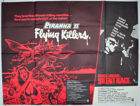 Piranha II : Flying Killers / Silent Rage  (Double Bill)   Original British Quad Poster - Movie Poster