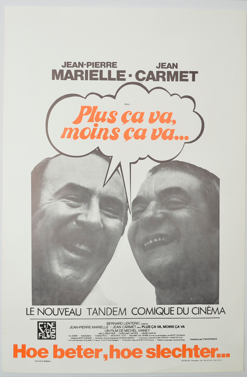 Plus Ca Va, Moins Ca Va Original Belgian Poster - Film Poster - Movie Poster