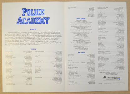 POLICE ACADEMY Cinema Exhibitors Synopsis Credits Booklet - BACK 