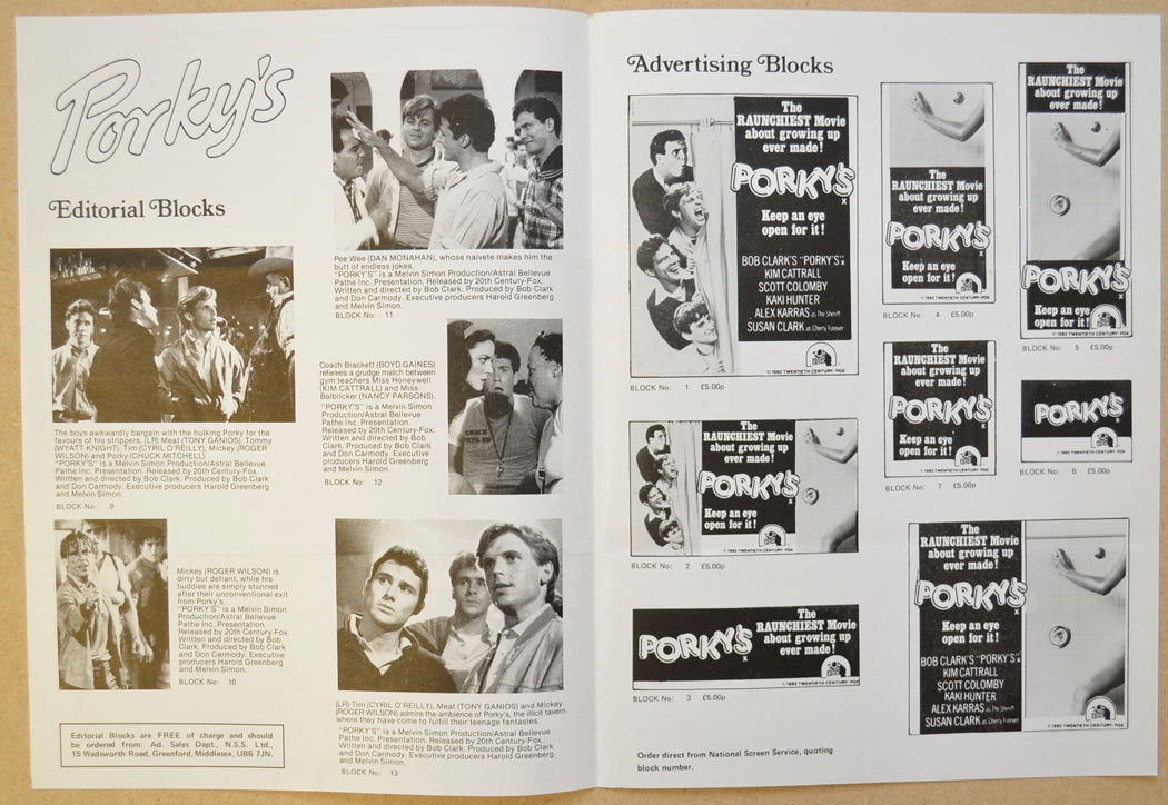 PORKY’S Cinema Exhibitors Campaign Press Book - BACK 