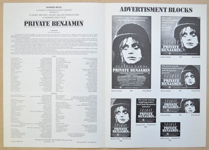 PRIVATE BENJAMIN Cinema Exhibitors Campaign Press Book - BACK 