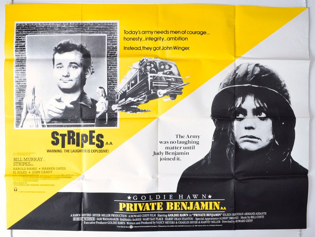 Private Benjamin / Stripes  (Double Bill)   Original British Quad Poster - Movie Poster