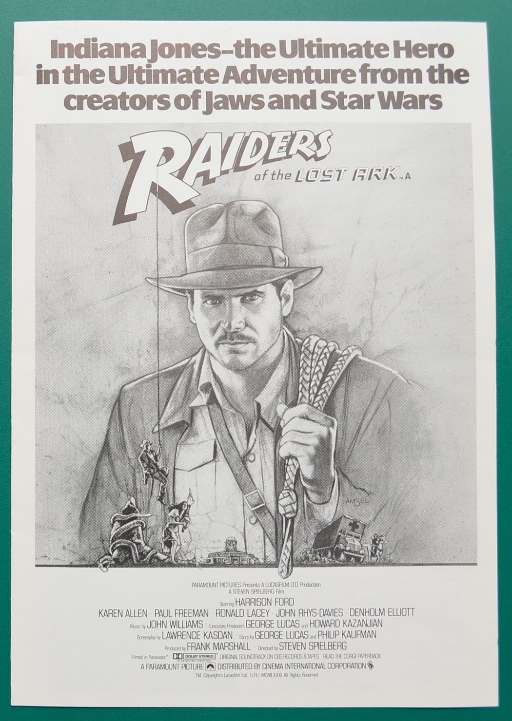 Raiders Of The Lost Ark   Original 4 Page Cinema Exhibitors Synopsis / Credits Booklet