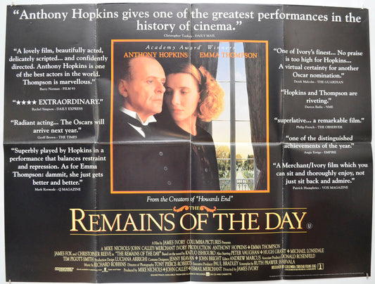 The Remains Of The Day (Reviews Version ) Original Quad Poster - Film Poster - Movie Poster