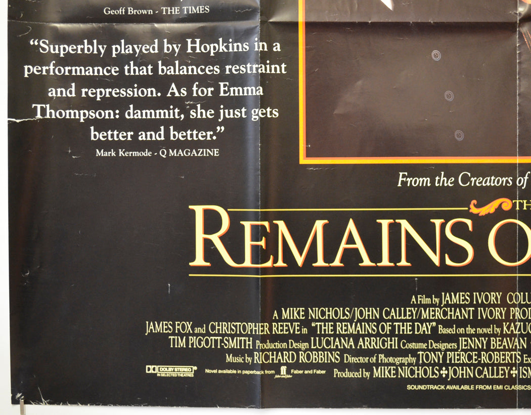 THE REMAINS OF THE DAY (Bottom Left) Cinema Quad Movie Poster 