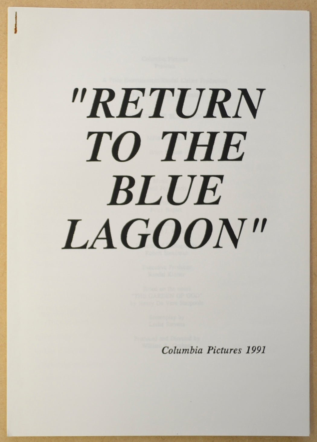 RETURN TO THE BLUE LAGOON Original Cinema Press Kit – Production Info 