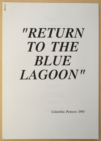 RETURN TO THE BLUE LAGOON Original Cinema Press Kit – Production Info 