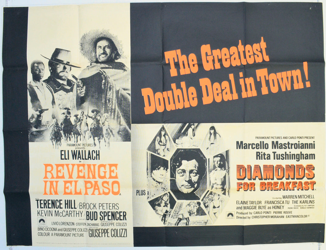 Revenge In El Paso / Diamonds For Breakfast  Original British Quad Poster - Film Poster - Movie Poster 