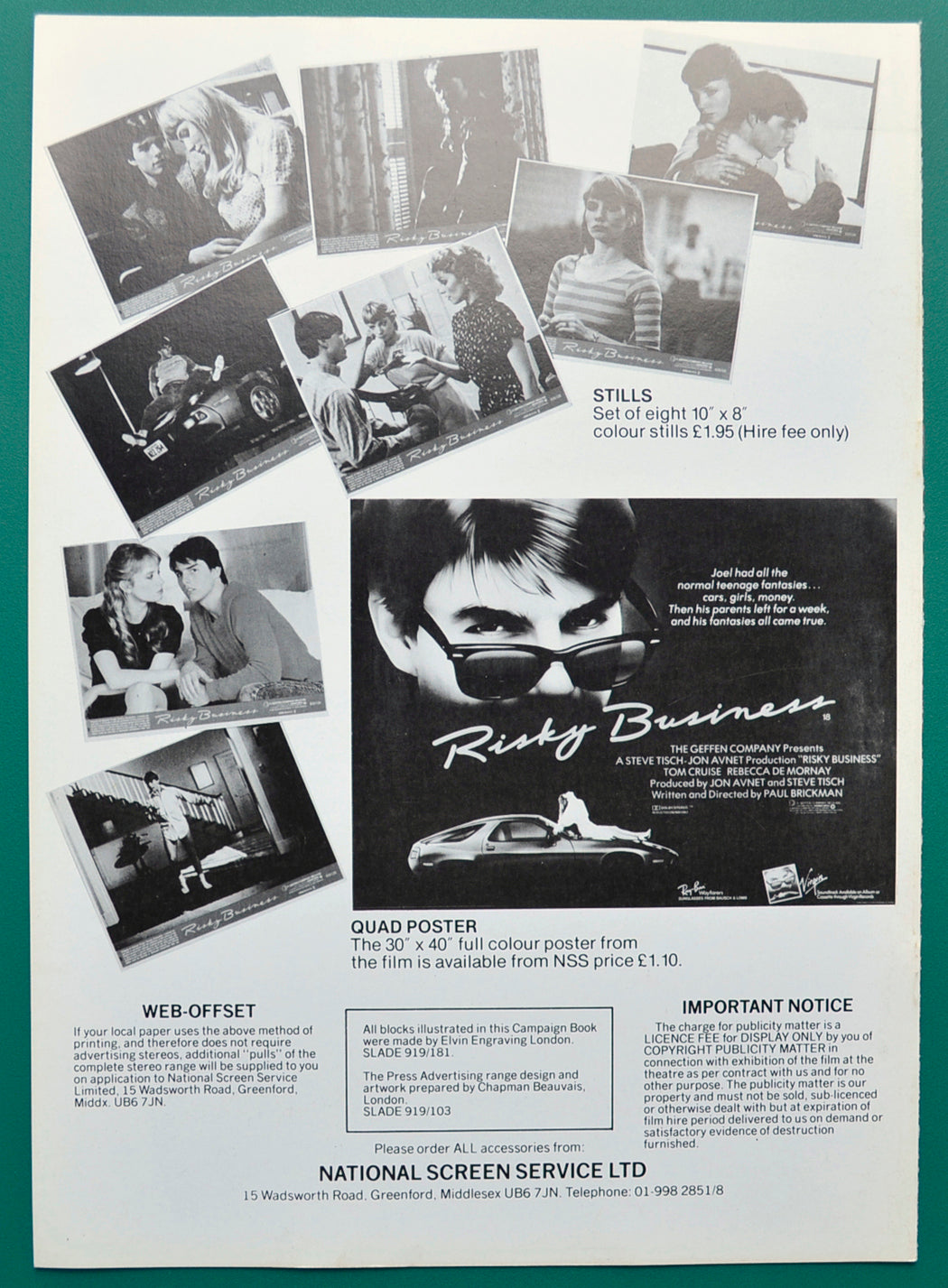 RISKY BUSINESS – Cinema Exhibitors Campaign Press Book - Back