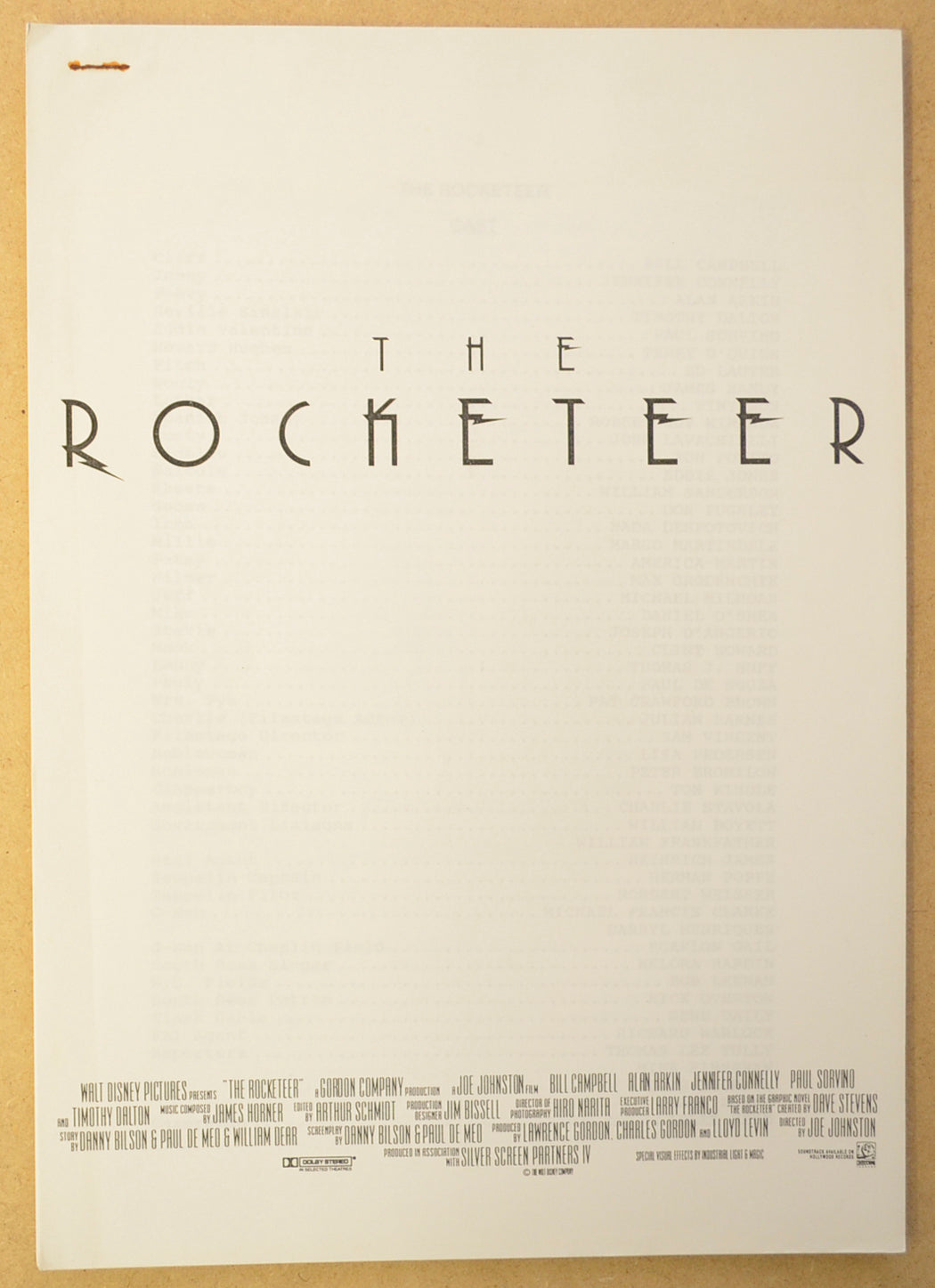 THE ROCKETEER Original Cinema Press Kit – Production Info 