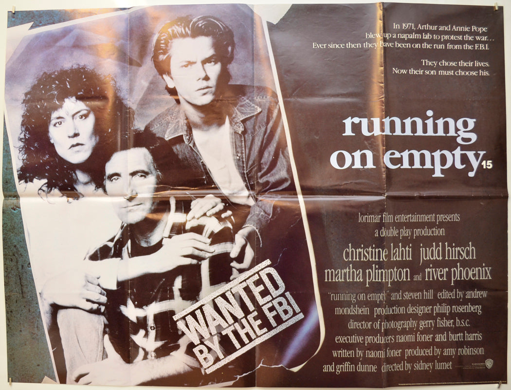 Running On Empty Original Quad Poster - Film Poster - Movie Poster  